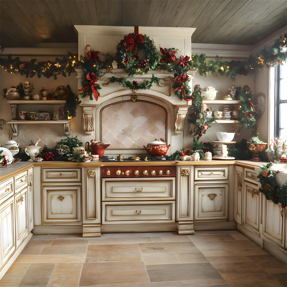 Toile de Fond Cuisine avec Couronne de Noël RR8-344