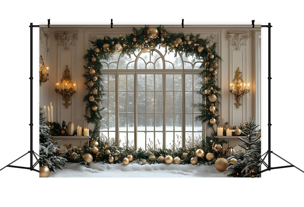 Toile de fond Boules et Guirlandes Fenêtre de Noël RR8-35