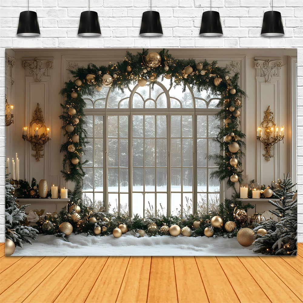 Toile de fond Boules et Guirlandes Fenêtre de Noël RR8-35