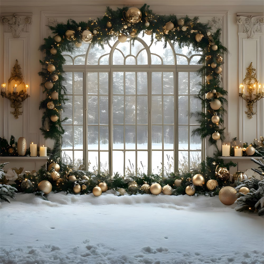 Toile de fond Boules et Guirlandes Fenêtre de Noël RR8-35