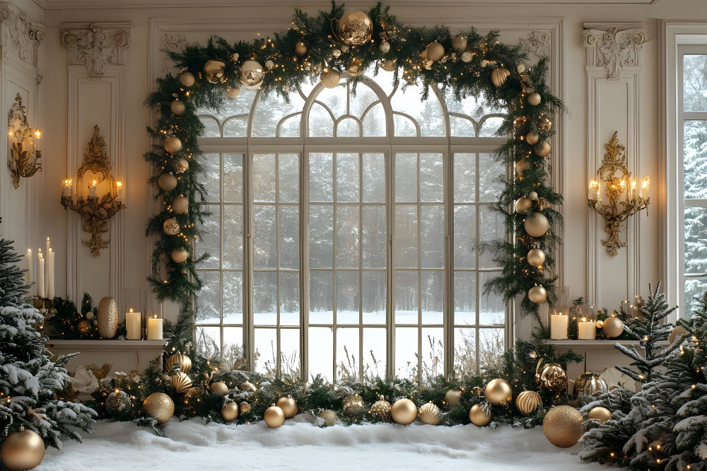 Toile de fond Boules et Guirlandes Fenêtre de Noël RR8-35