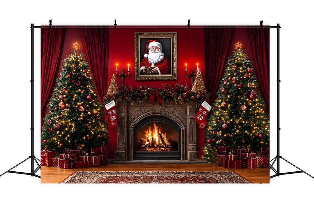 Toile de Fond Sapin de Noël et Cheminée avec Père Noël RR8-354