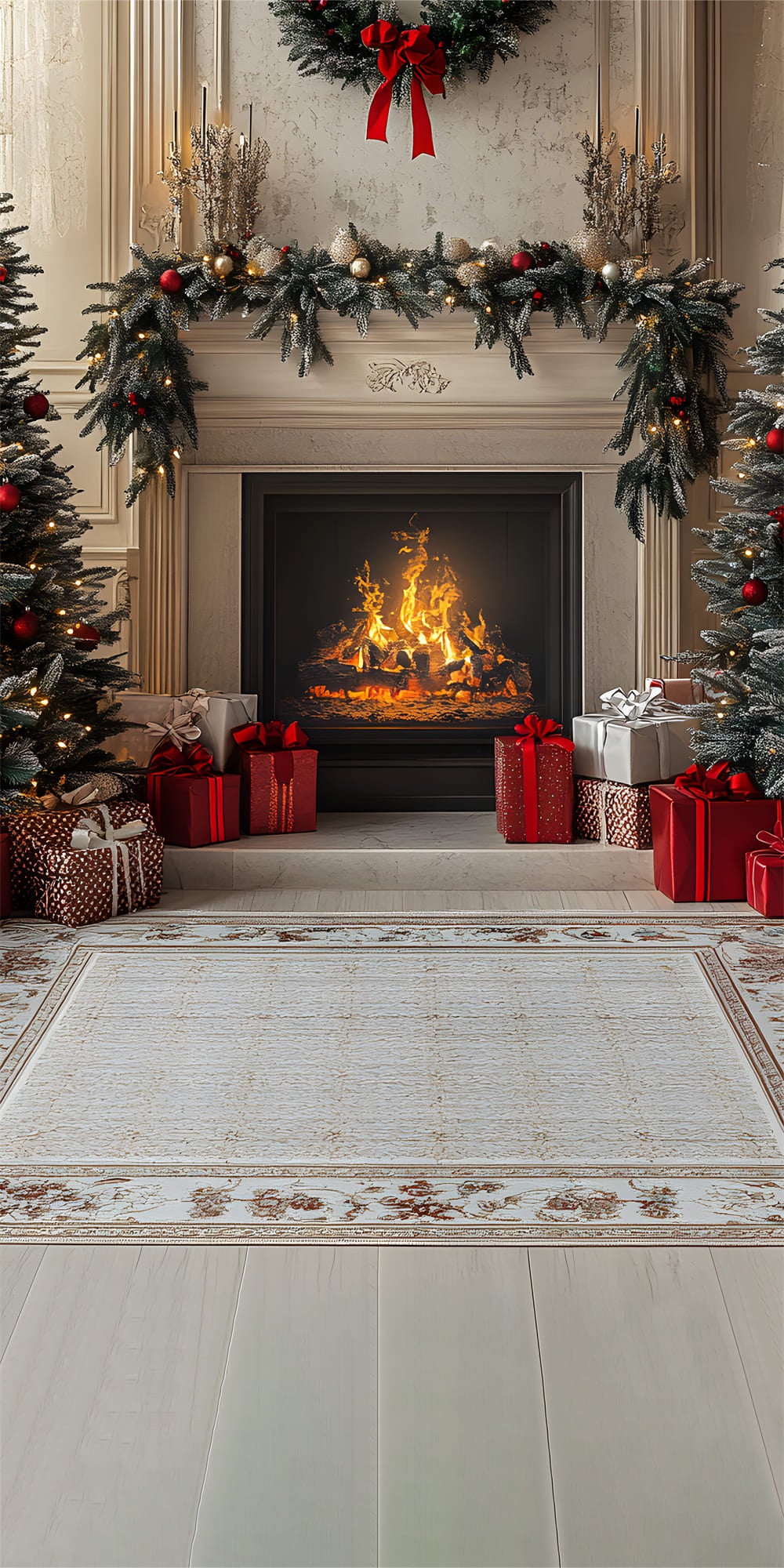 Toile de Fond Cheminée de Noël avec Tapis et Sol RR8-359