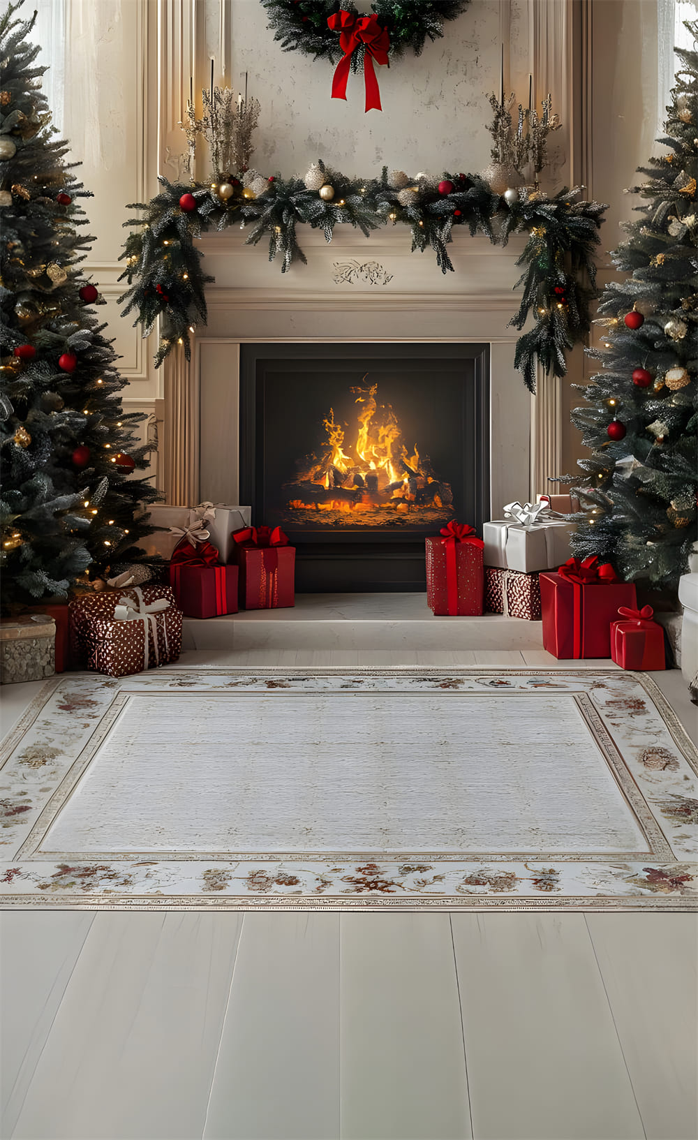 Toile de Fond Cheminée de Noël avec Tapis et Sol RR8-359