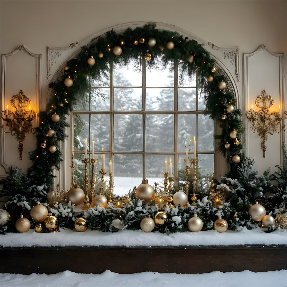 Toile de fond Fenêtre Décorée de Guirlandes de Noël RR8-36
