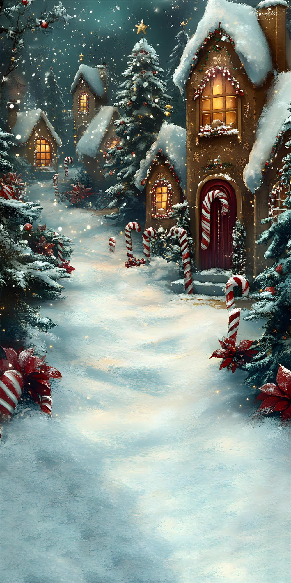 Toile de Fond Maison en Pain d'Épice Neigeuse de Noël RR8-363