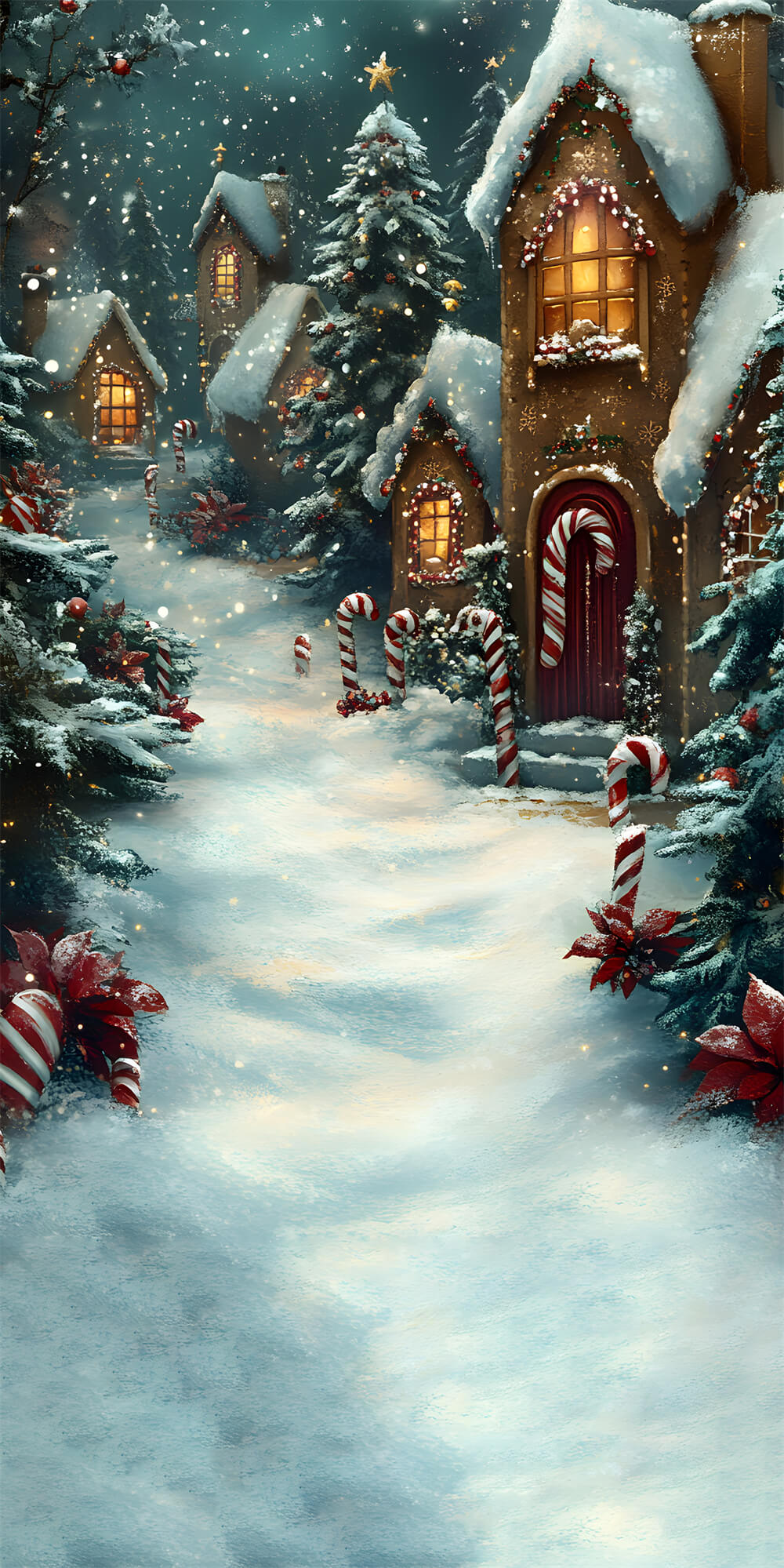 Toile de Fond Maison en Pain d'Épice Neigeuse de Noël RR8-363