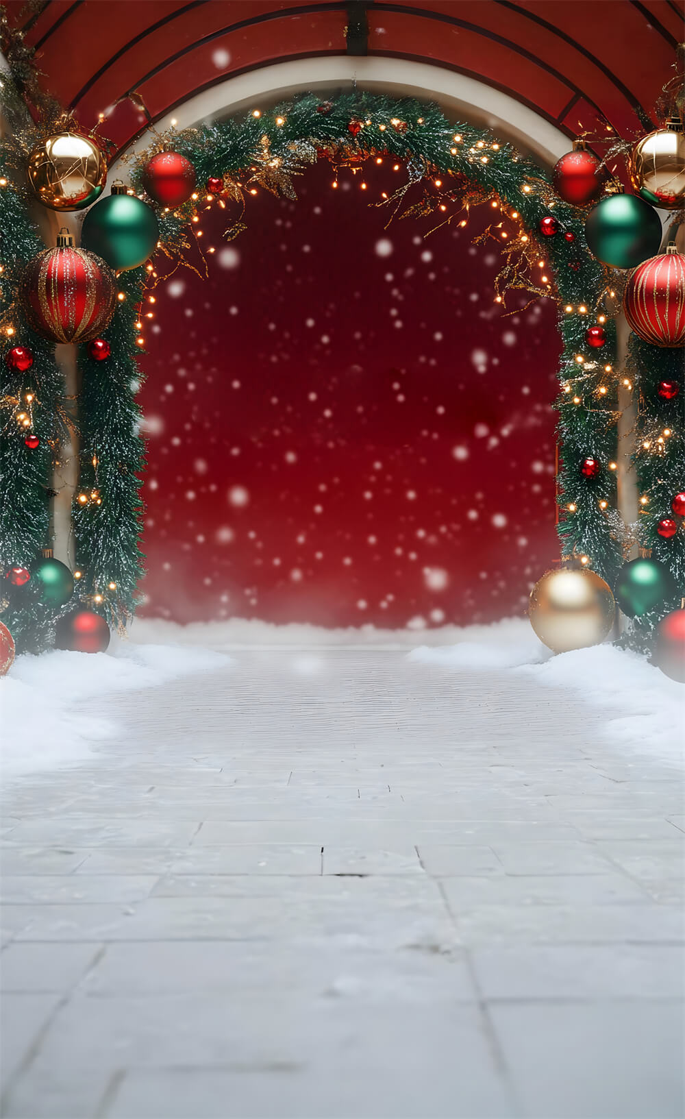 Toile de Fond Décors Rouges avec Sol et Neige de Noël RR8-367