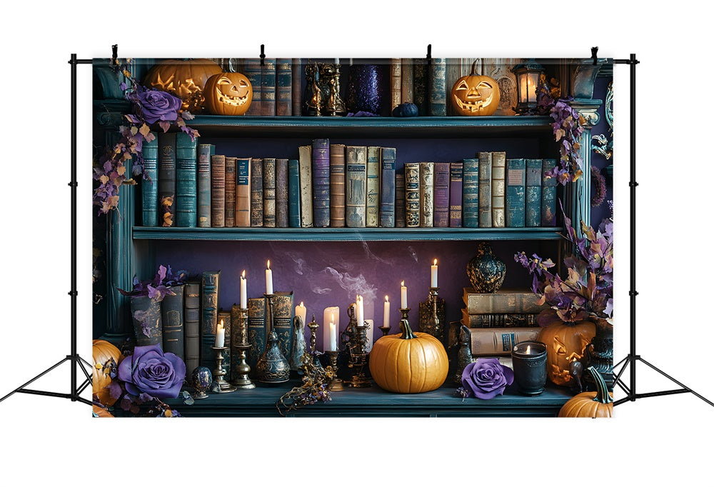 Toile de Fond Étagère avec Citrouilles et Bougies d'Halloween RR8-374