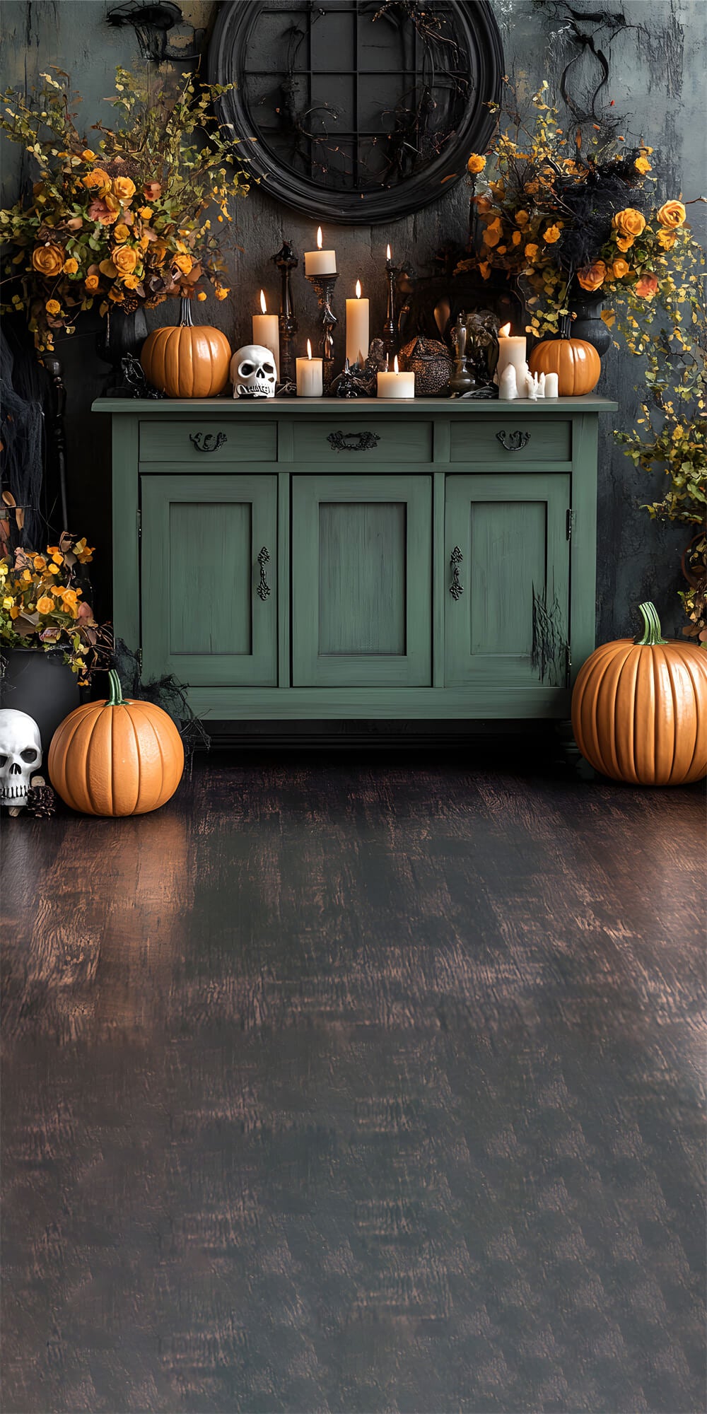 Toile de Fond Fleurs et Citrouille Rustiques d'Halloween RR8-398