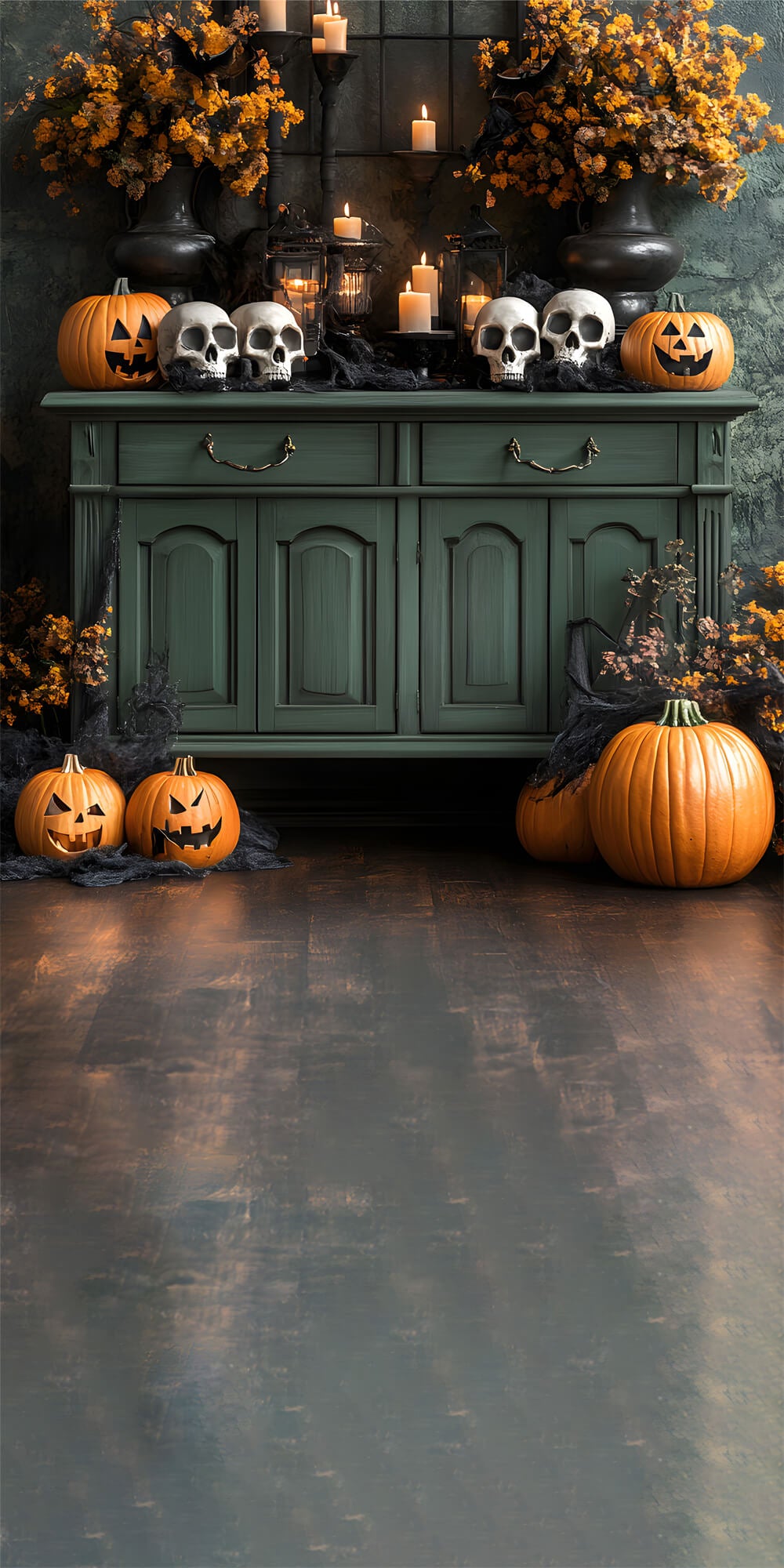 Toile de Fond Citrouille et Squelette Horrible d'Halloween RR8-399