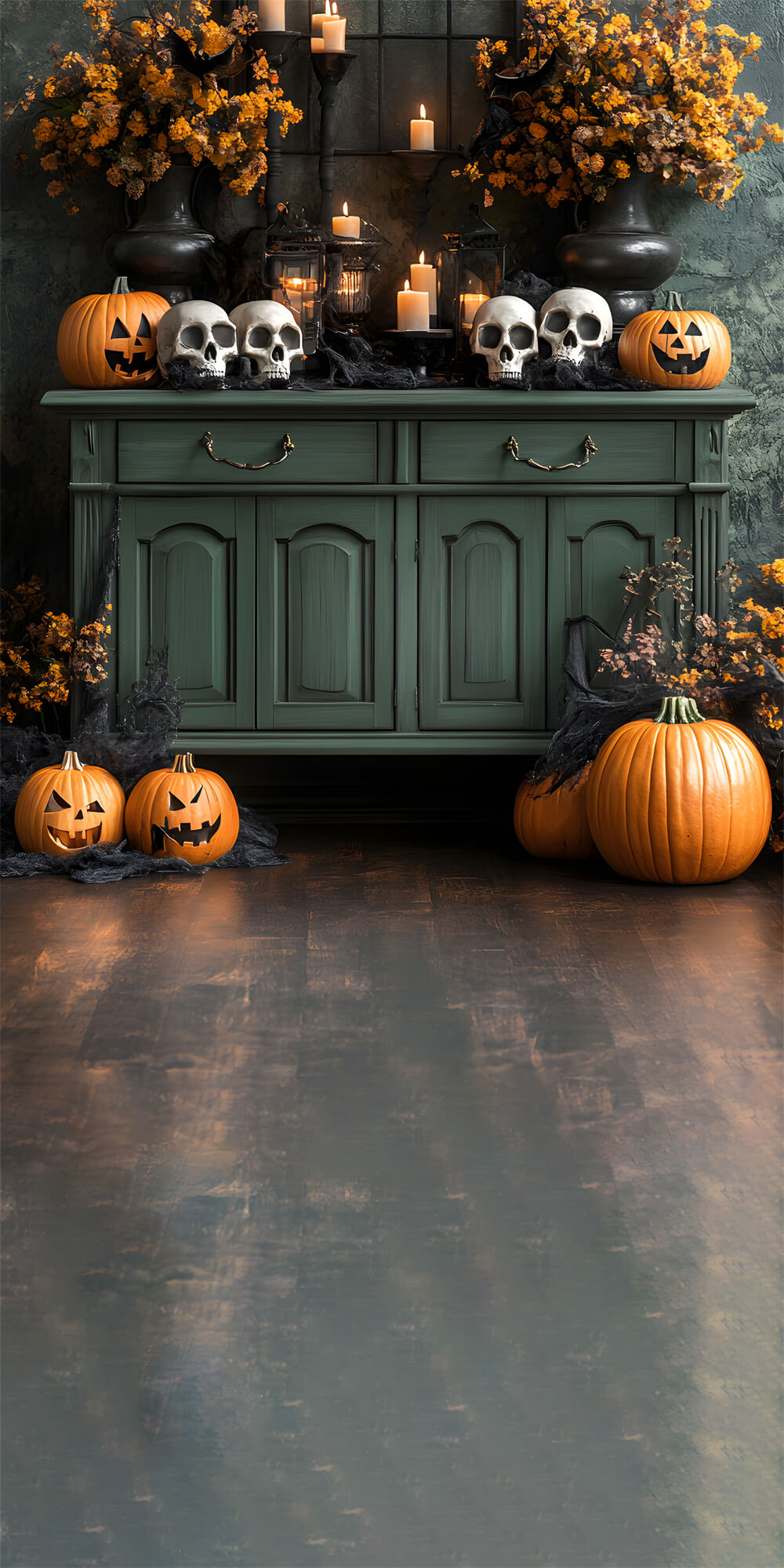 Toile de Fond Citrouille et Squelette Horrible d'Halloween RR8-399