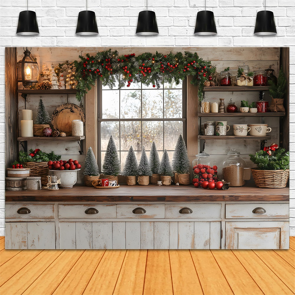 Toile de fond Cuisine Décorée de Couronnes de Noël RR8-40