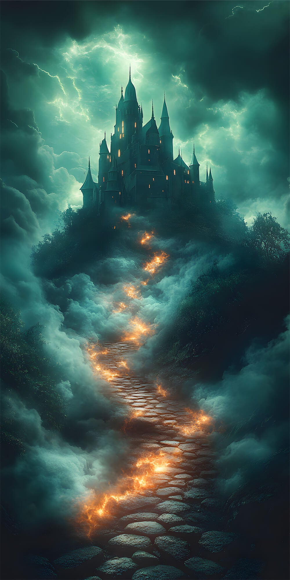 Toile de Fond Château Effrayant avec Ciel Sombre d'Halloween RR8-400