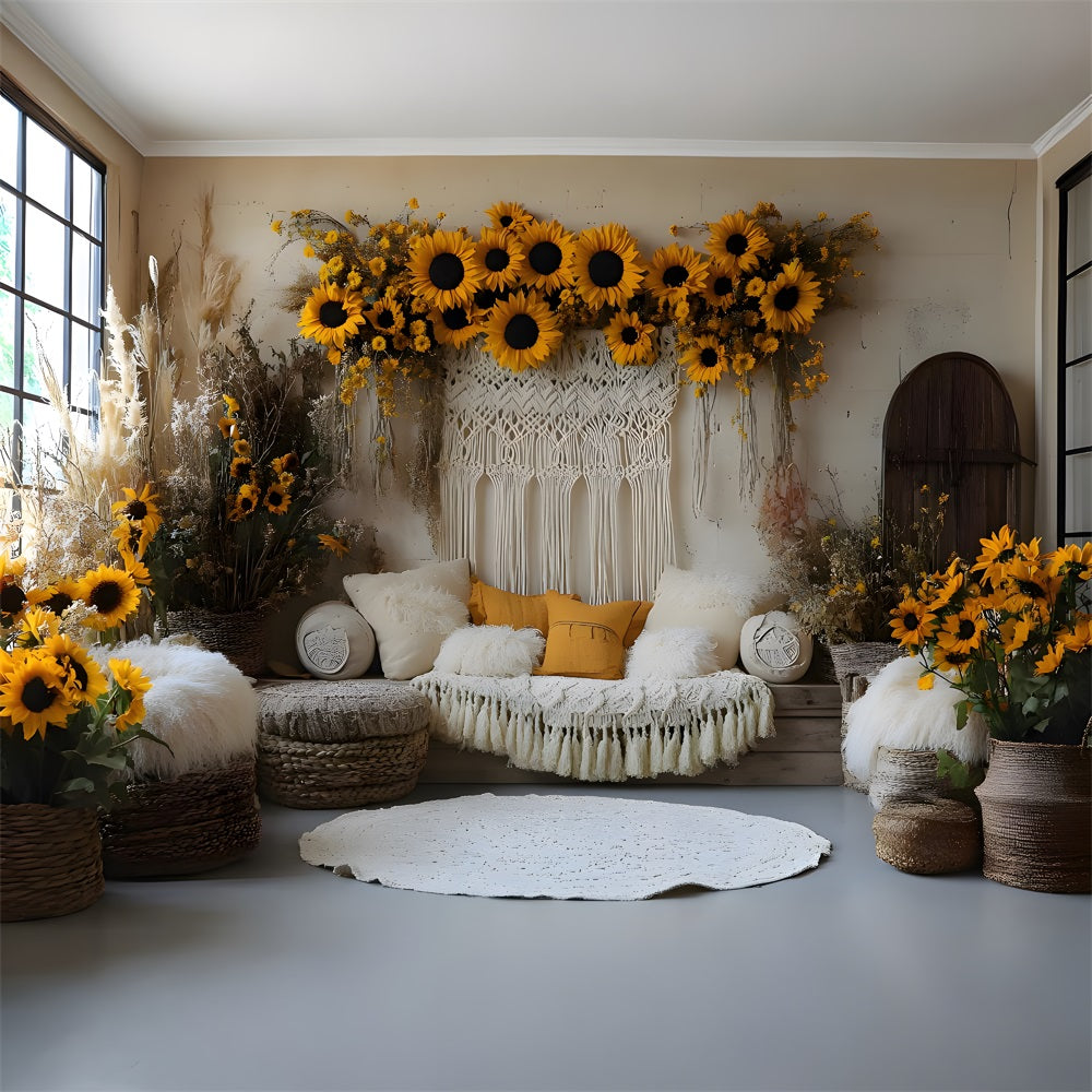 Toile de Fond Décor Bohème Chic avec Tournesols RR8-413