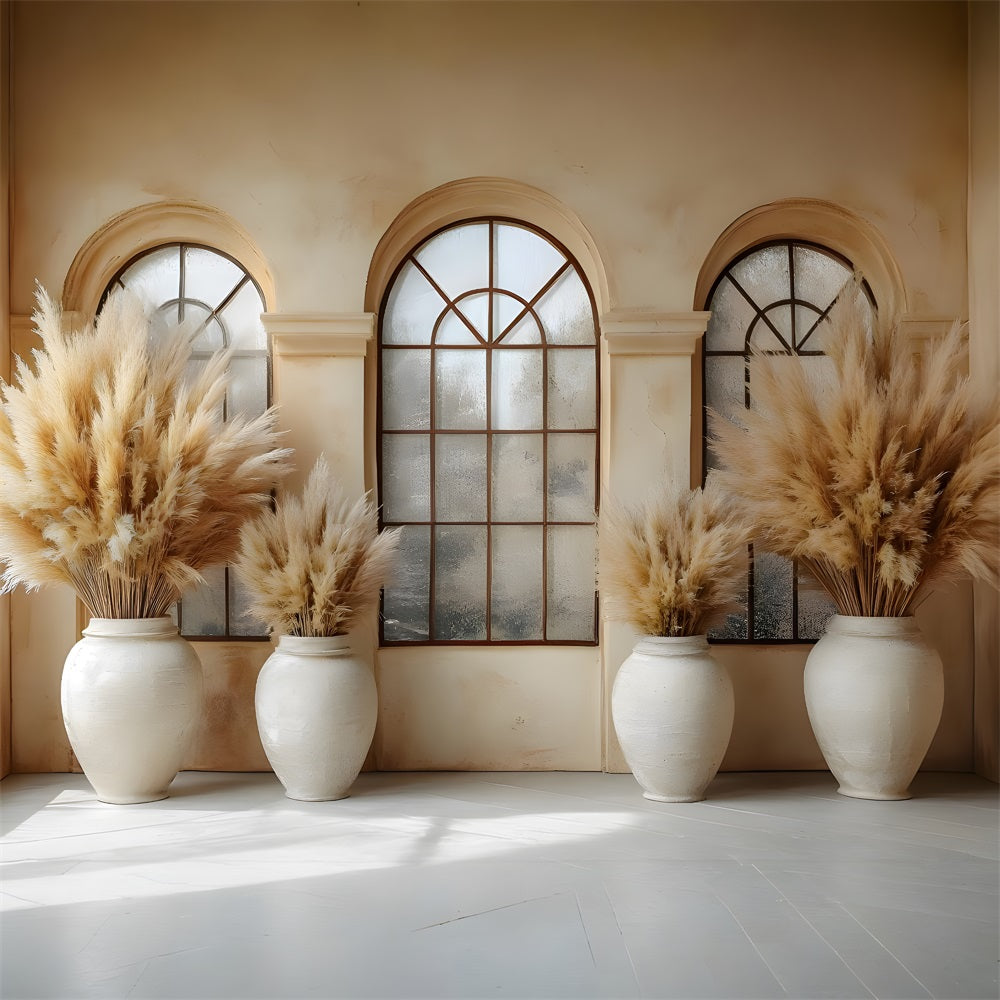 Toile de Fond Fenêtre Vintage avec Herbes de la Pampa RR8-418