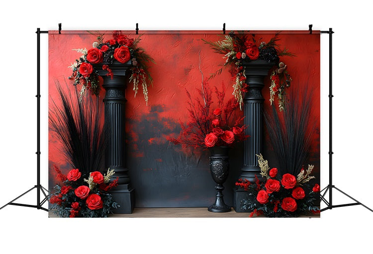 Toile de Fond Floral Dramatique Rouge et Noir RR8-421