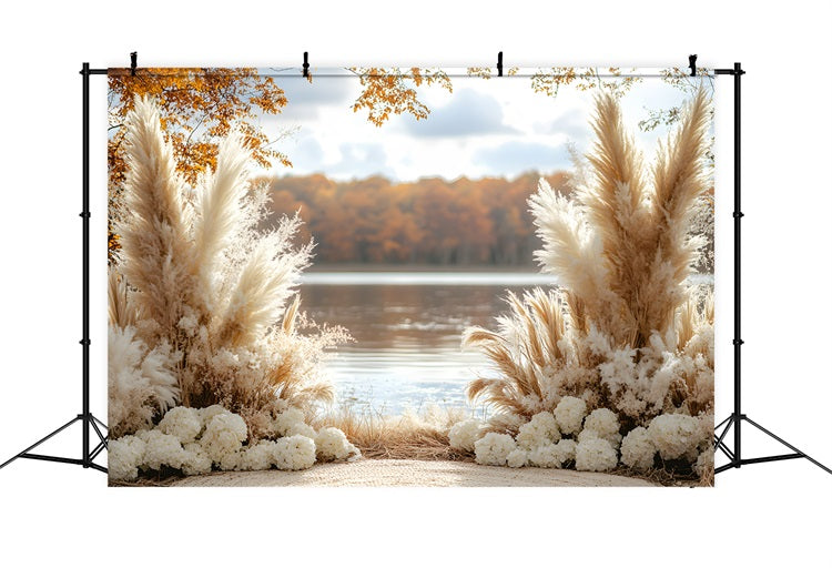 Toile de Fond Lac Tranquille avec Herbes de la Pampa Bohème RR8-427