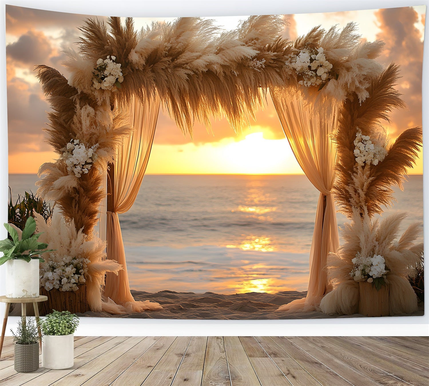 Toile de Fond Arche de Coucher de Soleil sur la Plage Bohème RR8-433