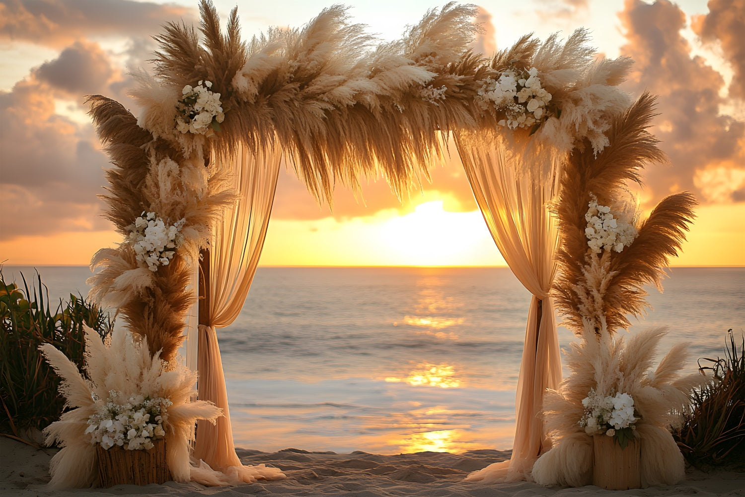 Toile de Fond Arche de Coucher de Soleil sur la Plage Bohème RR8-433