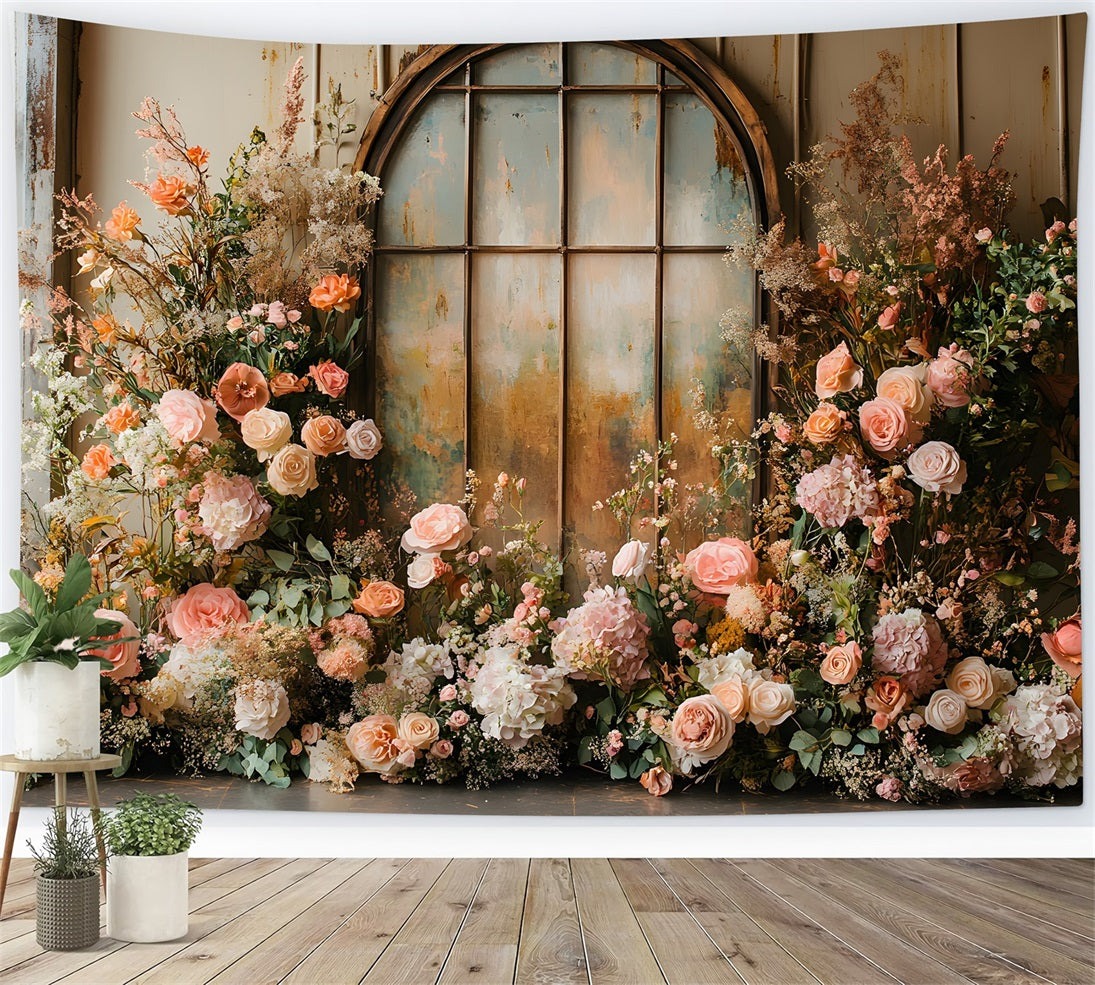 Toile de Fond Charme Rustique avec Pampas et Fleurs RR8-439