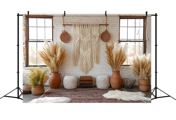 Toile de Fond Élégance Vintage avec Fleurs et Pampas RR8-441