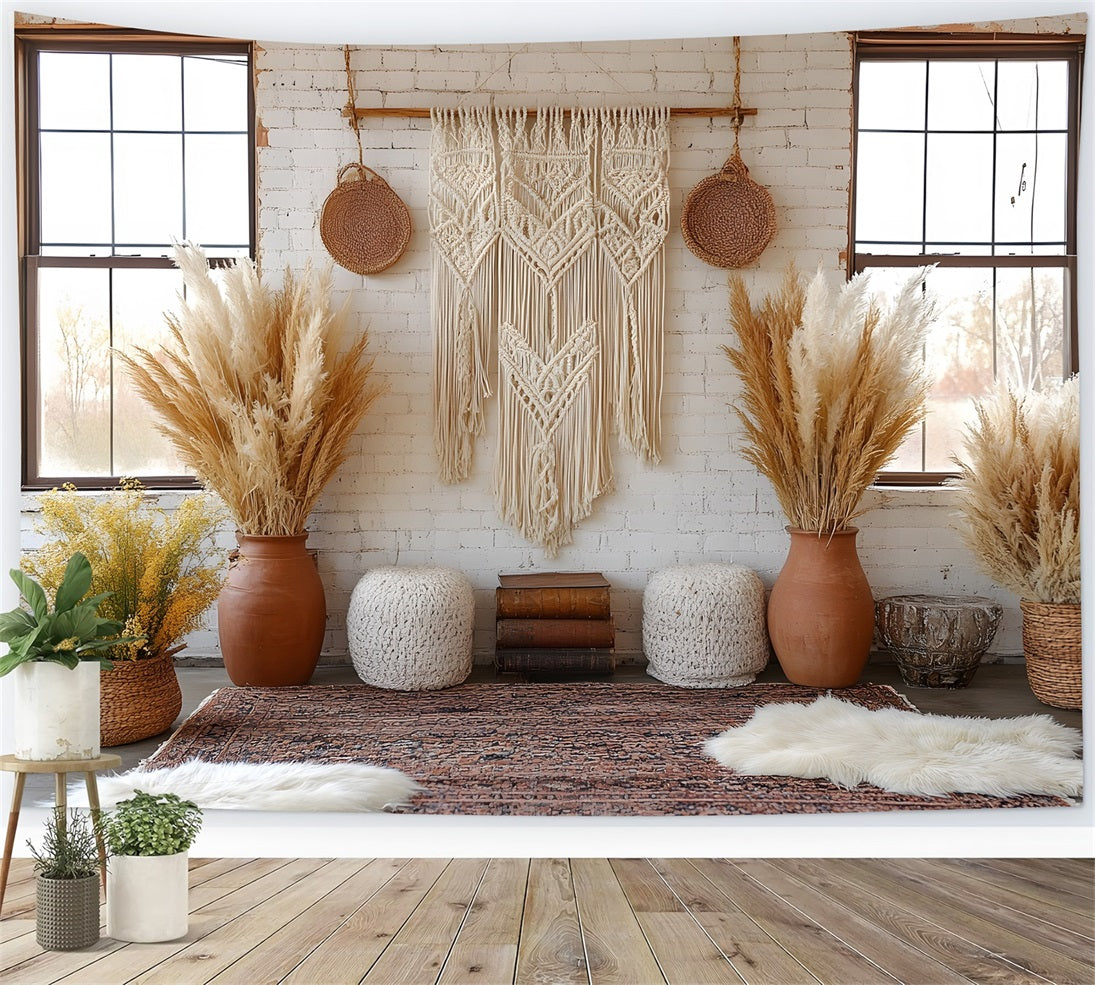 Toile de Fond Élégance Vintage avec Fleurs et Pampas RR8-441