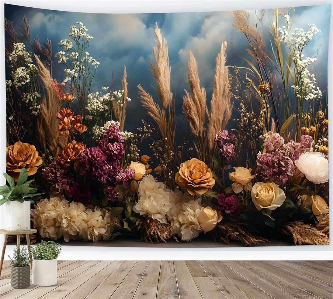 Toile de Fond Paysage Rêveur Floral Bohème Sombre RR8-448