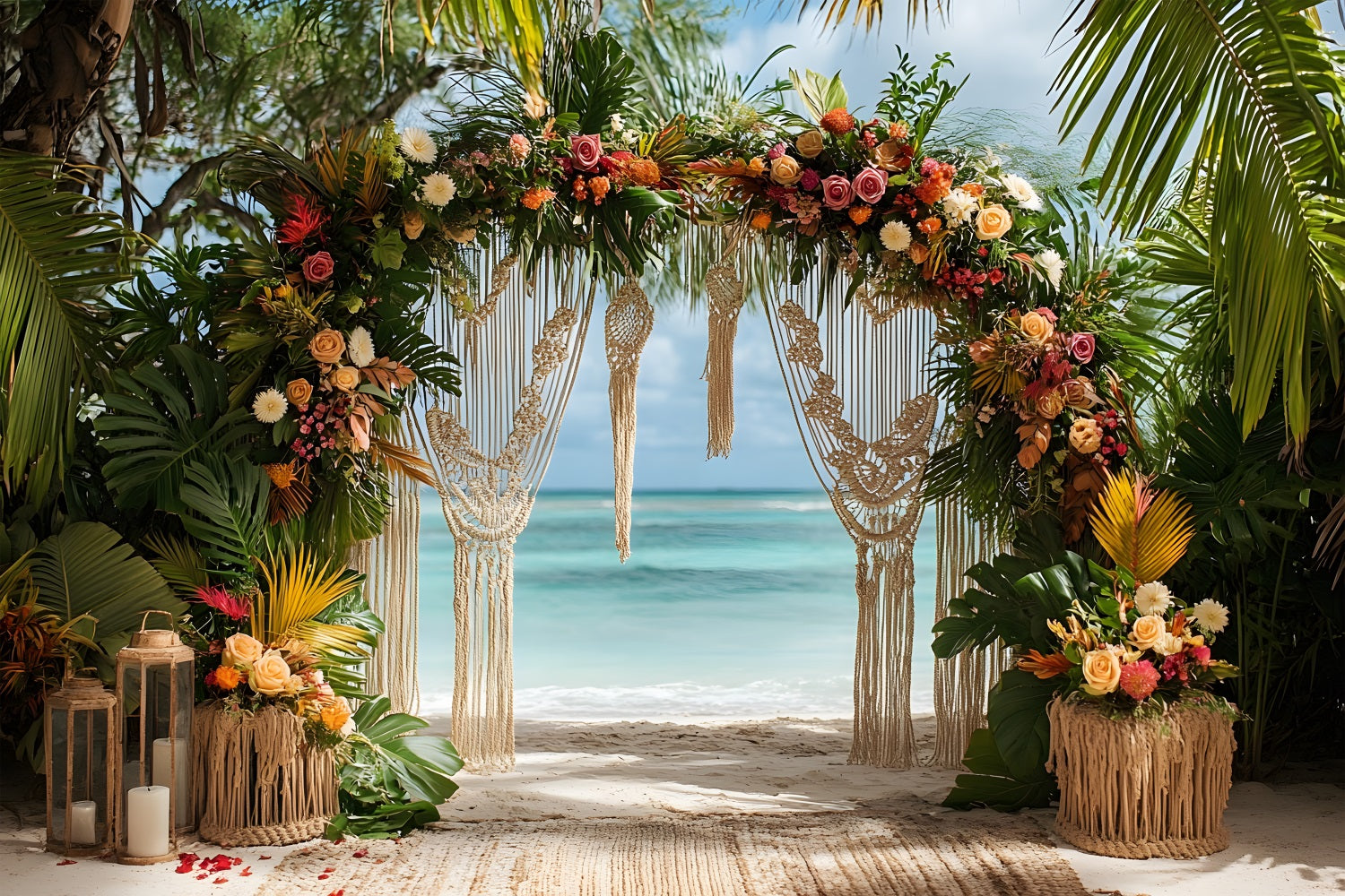 Toile de Fond Floral Bohème en Plumes d'Or Luxueuses RR8-452