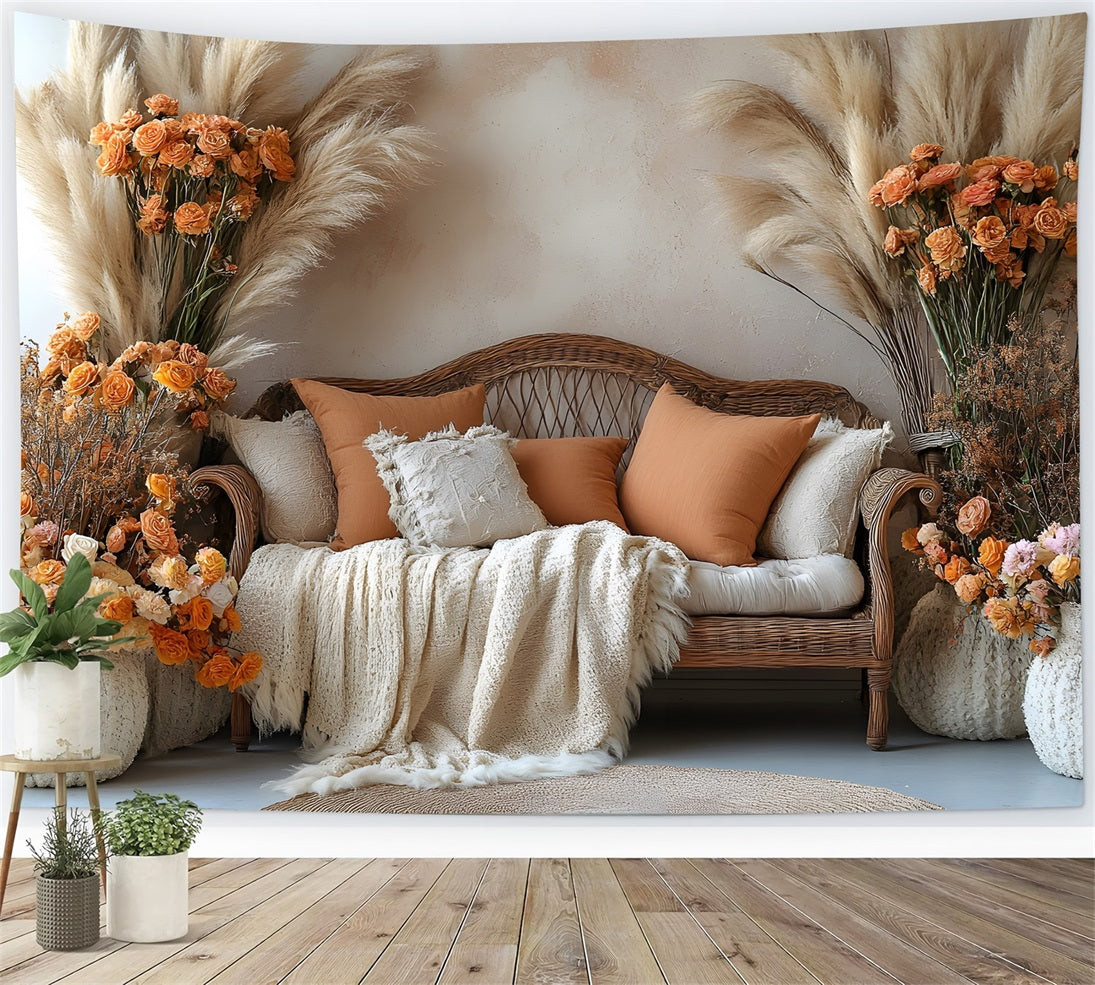 Mur-à-Sol Toile de Fond Mur Boho Floral Canapé BRP10-565