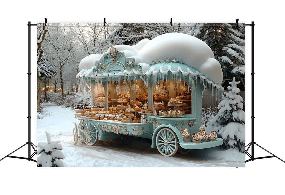 Toile de fond Chariot Bleu de Glace et Neige de Noël RR8-47