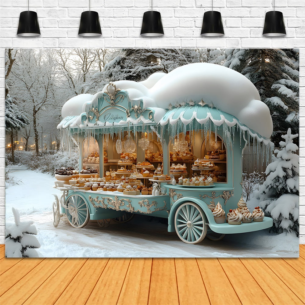 Toile de fond Chariot Bleu de Glace et Neige de Noël RR8-47