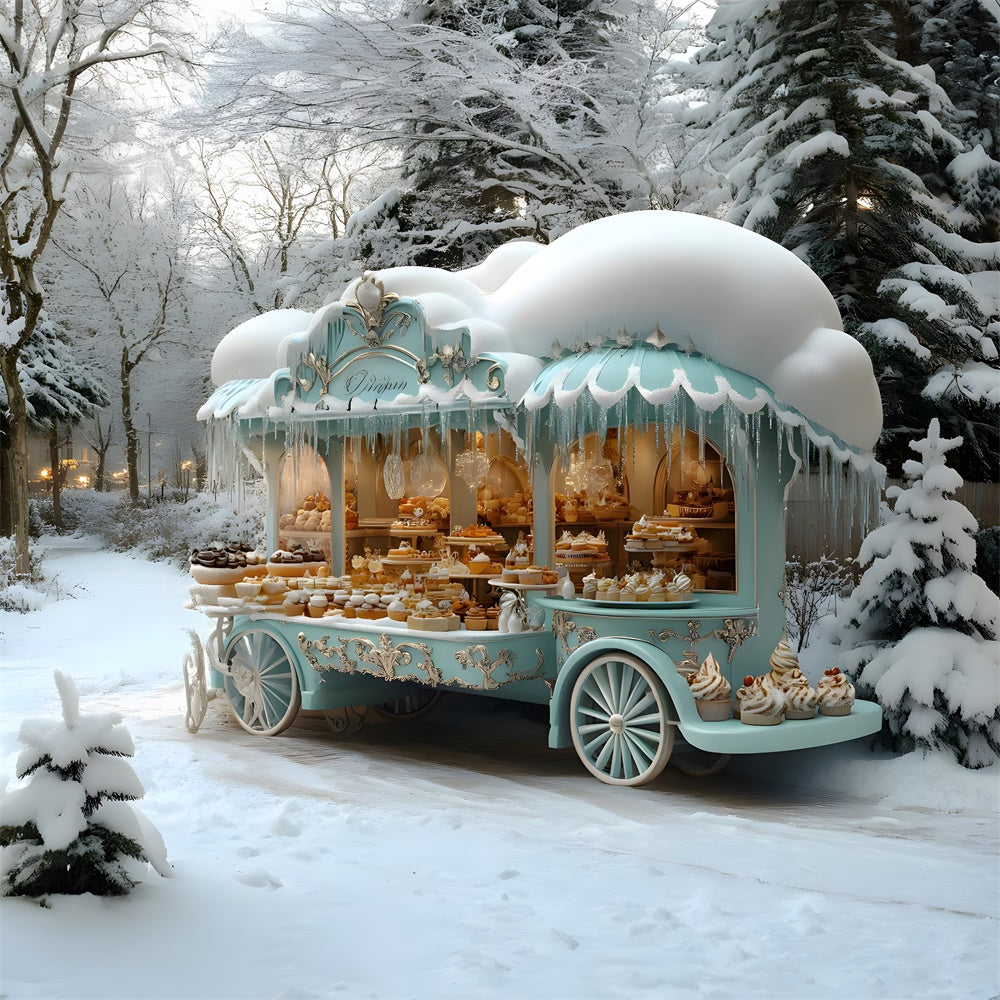Toile de fond Chariot Bleu de Glace et Neige de Noël RR8-47