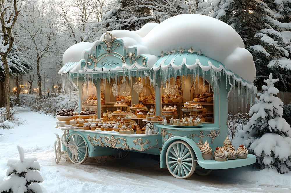 Toile de fond Chariot Bleu de Glace et Neige de Noël RR8-47