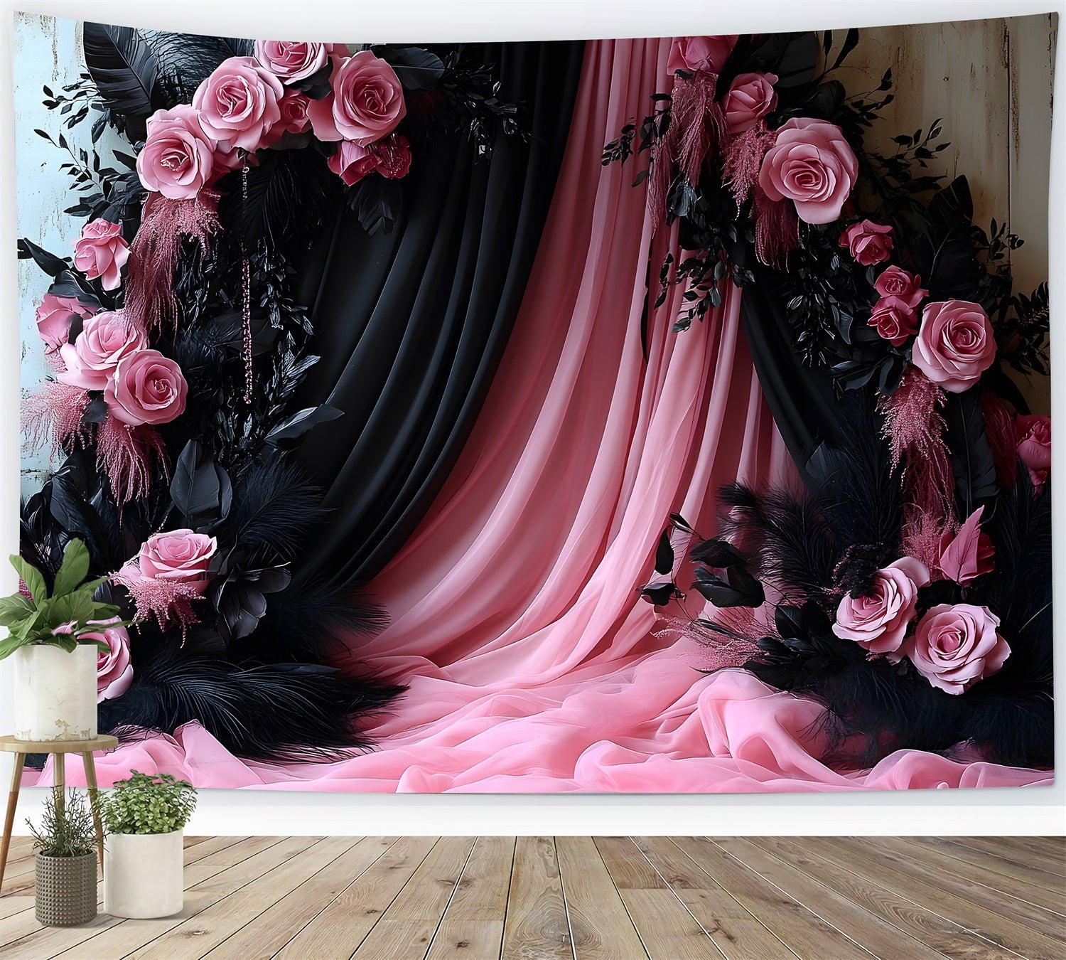 Toile de Fond Glamour Bohème Rose et Noir RR8-472