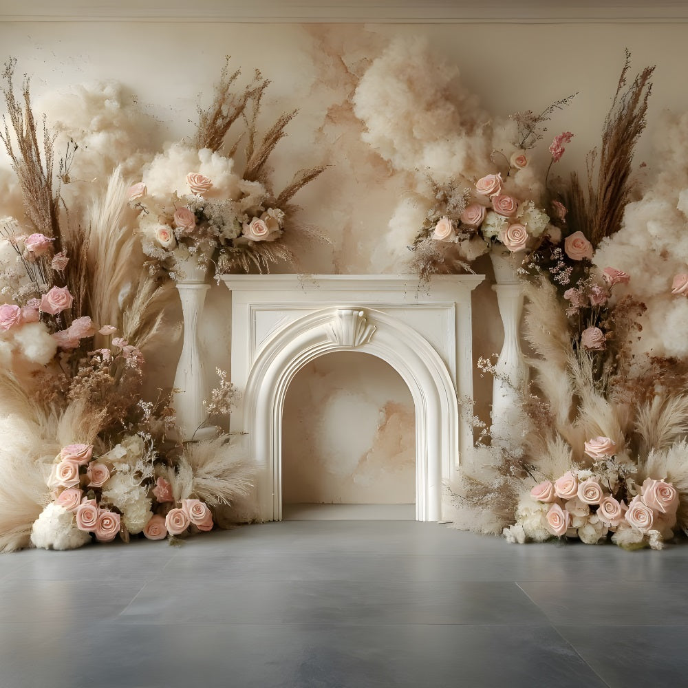 Toile de Fond Décoration de Foin avec Roses Romantiques Bohème RR8-479