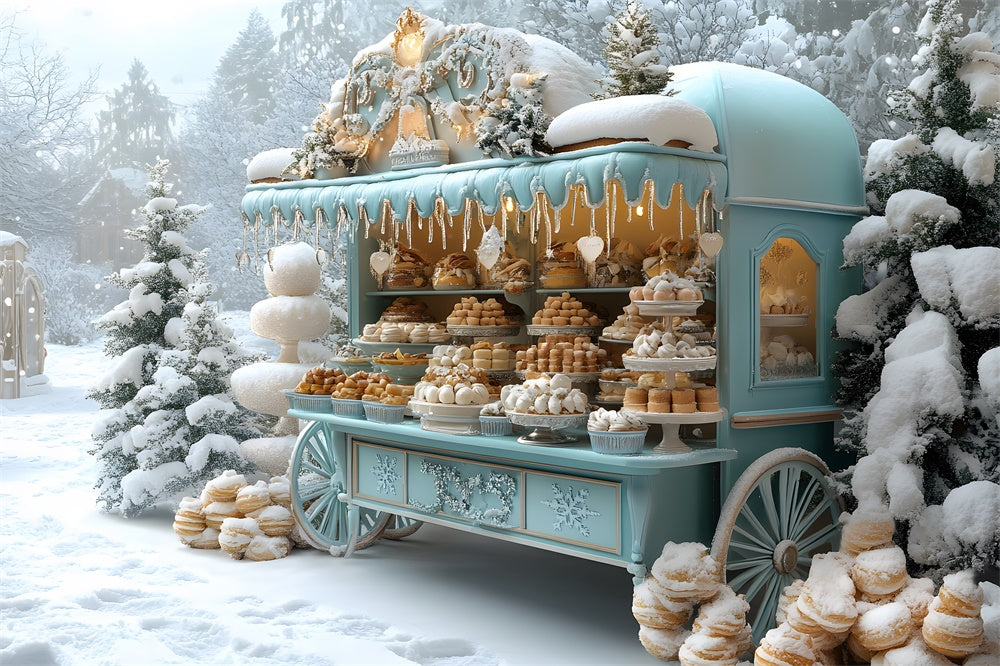 Toile de fond Chariot de Desserts Forêt Enneigée de Noël RR8-48