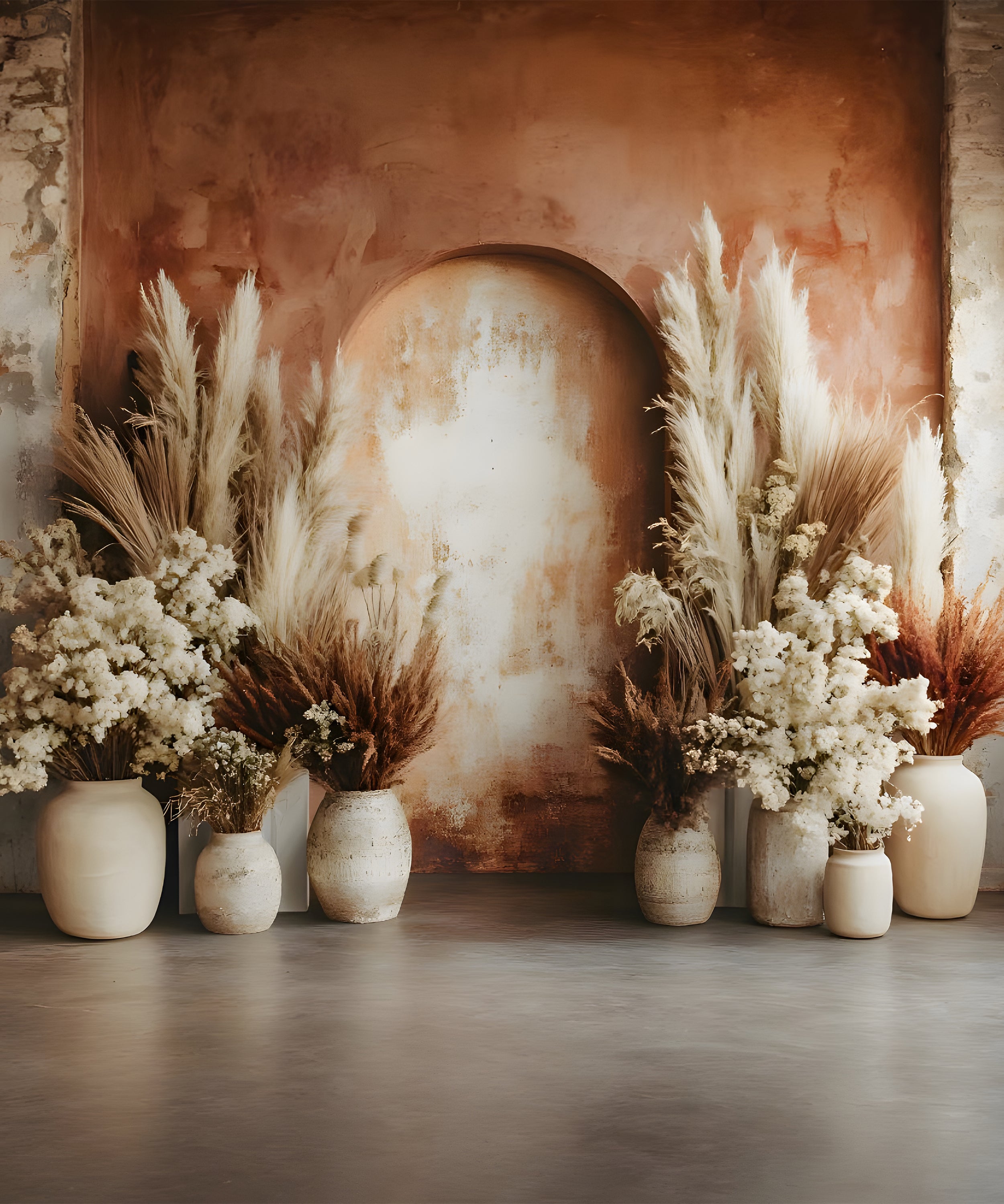 Toile de Fond Arche Pampas Bohème en Terre Naturelle RR8-483