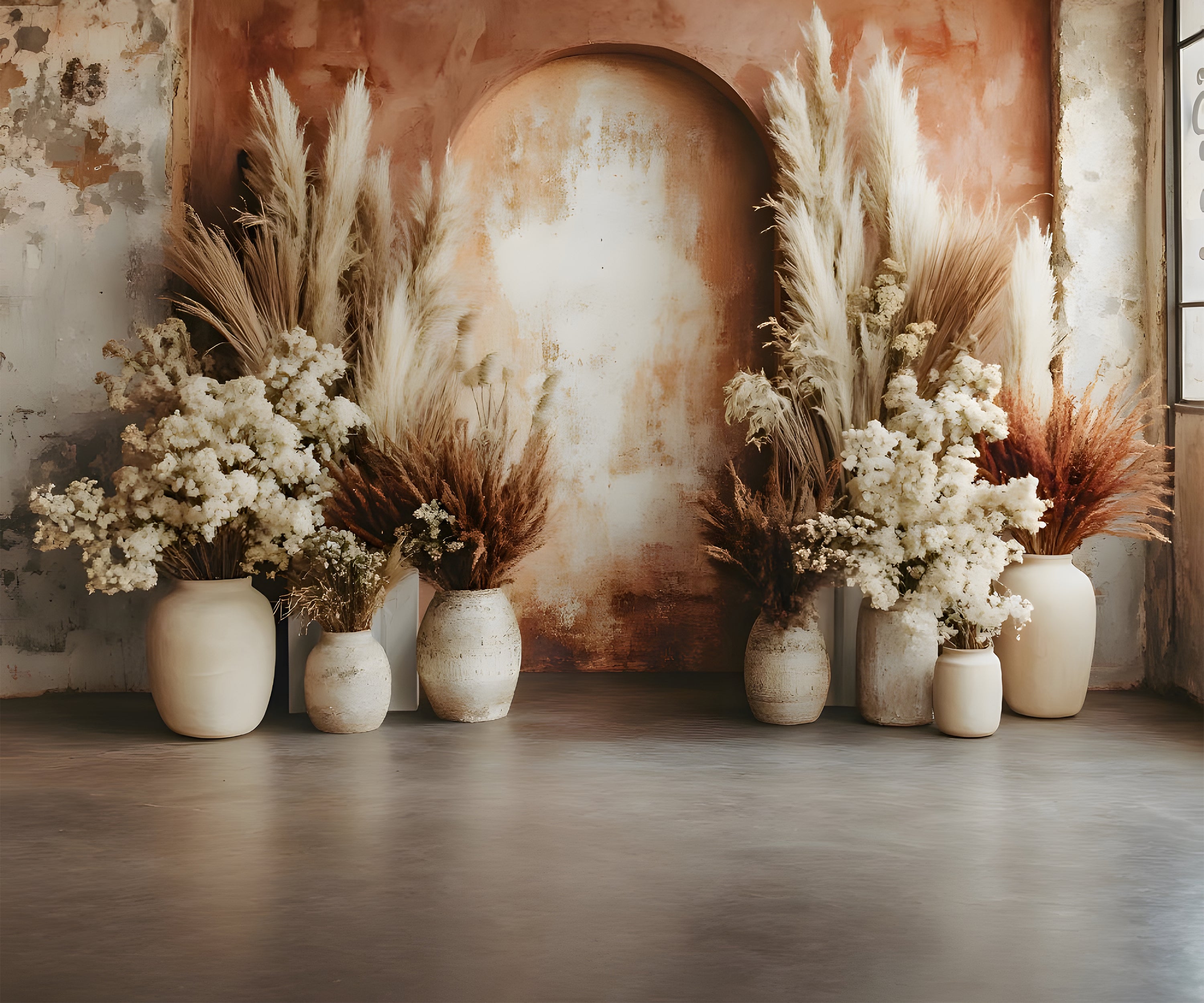 Toile de Fond Arche Pampas Bohème en Terre Naturelle RR8-483