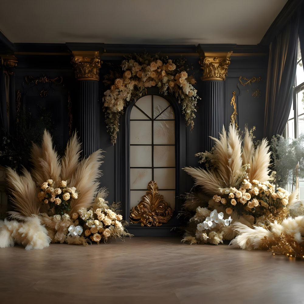 Toile de Fond Pampas avec Feuillage Automnal Bohème RR8-489