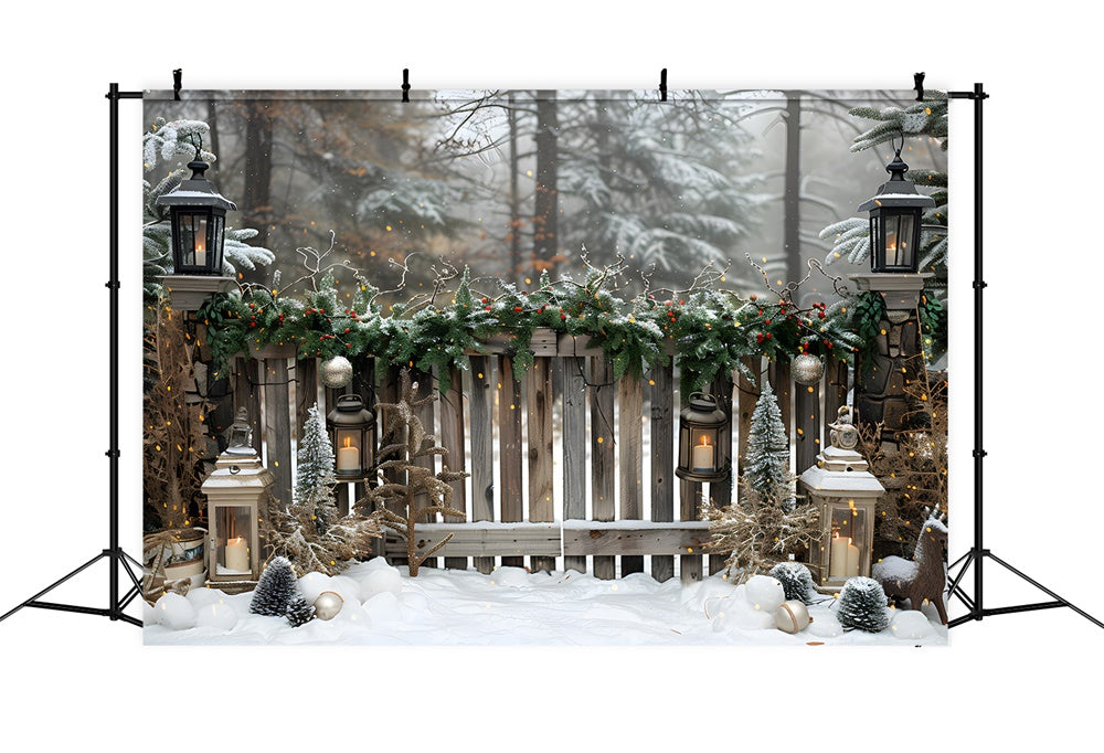 Toile de fond Forêt Neigeuse Barrière en Bois de Noël RR8-5