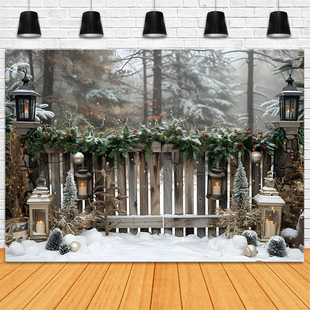 Toile de fond Forêt Neigeuse Barrière en Bois de Noël RR8-5