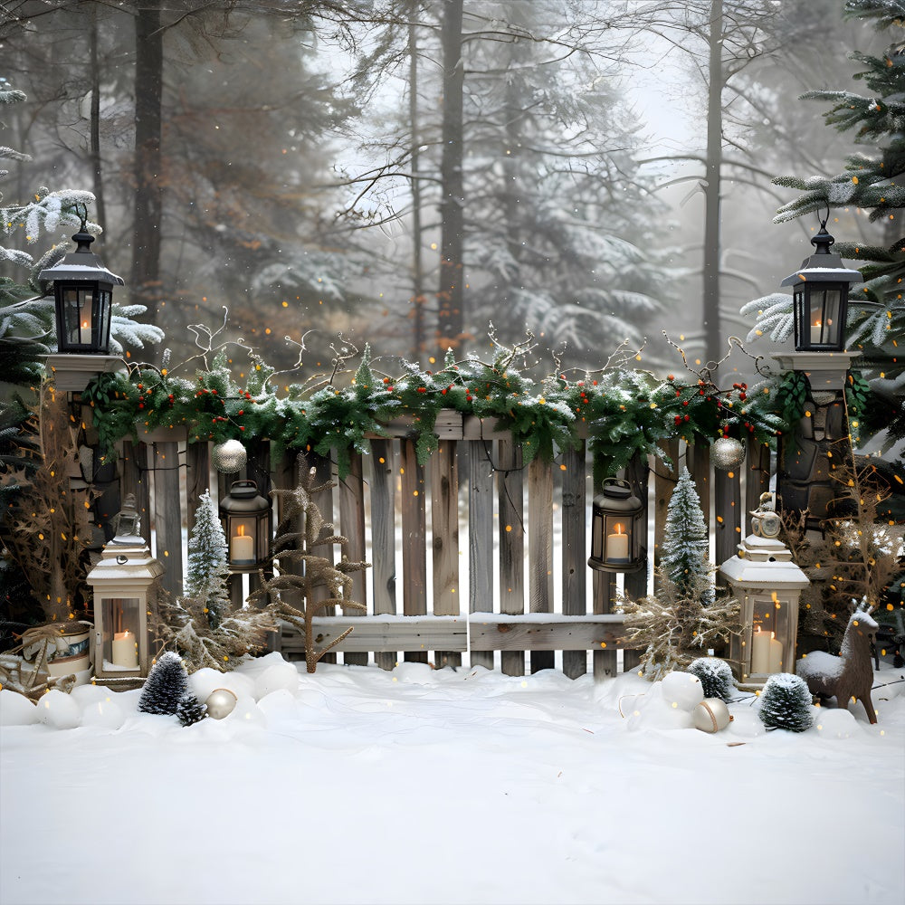 Toile de fond Forêt Neigeuse Barrière en Bois de Noël RR8-5