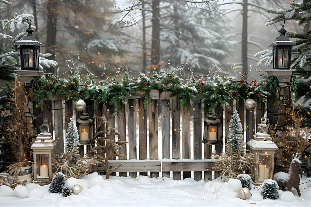 Toile de fond Forêt Neigeuse Barrière en Bois de Noël RR8-5