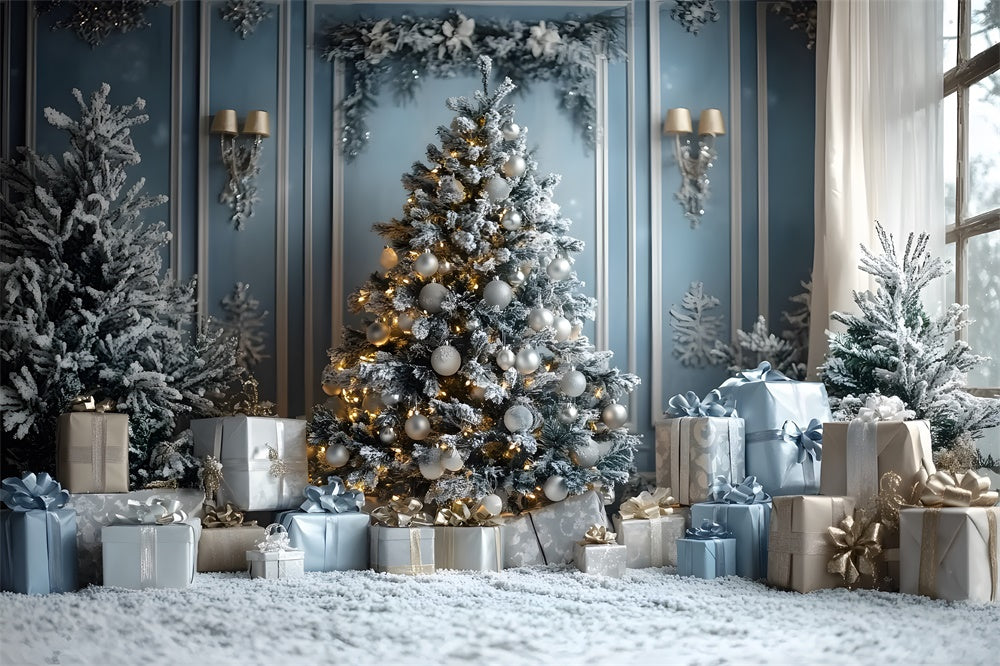 Toile de fond Sapin Illuminé Cadeaux de Noël RR8-50