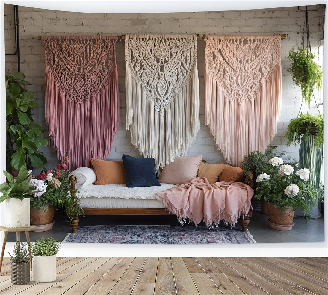 Toile de Fond Tapisserie Bohème en Triple Macramé Suspendu RR8-503