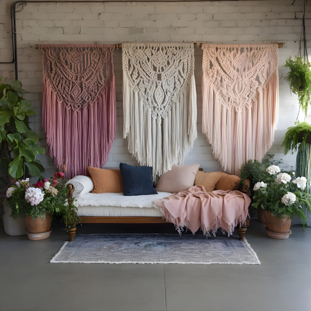 Toile de Fond Tapisserie Bohème en Triple Macramé Suspendu RR8-503