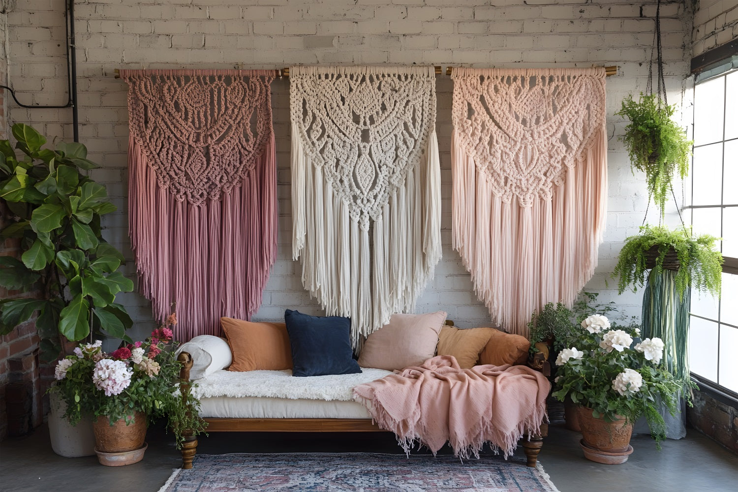 Toile de Fond Tapisserie Bohème en Triple Macramé Suspendu RR8-503