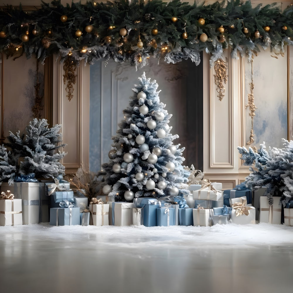 Toile de fond Sapin Mur Rétro et Cadeaux de Noël RR8-51