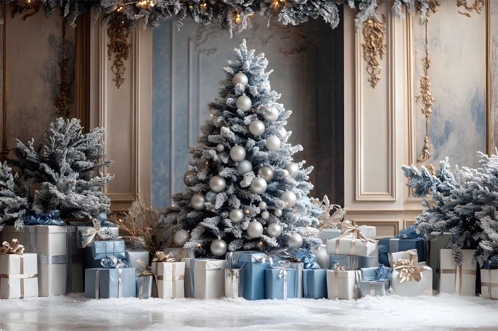 Toile de fond Sapin Mur Rétro et Cadeaux de Noël RR8-51